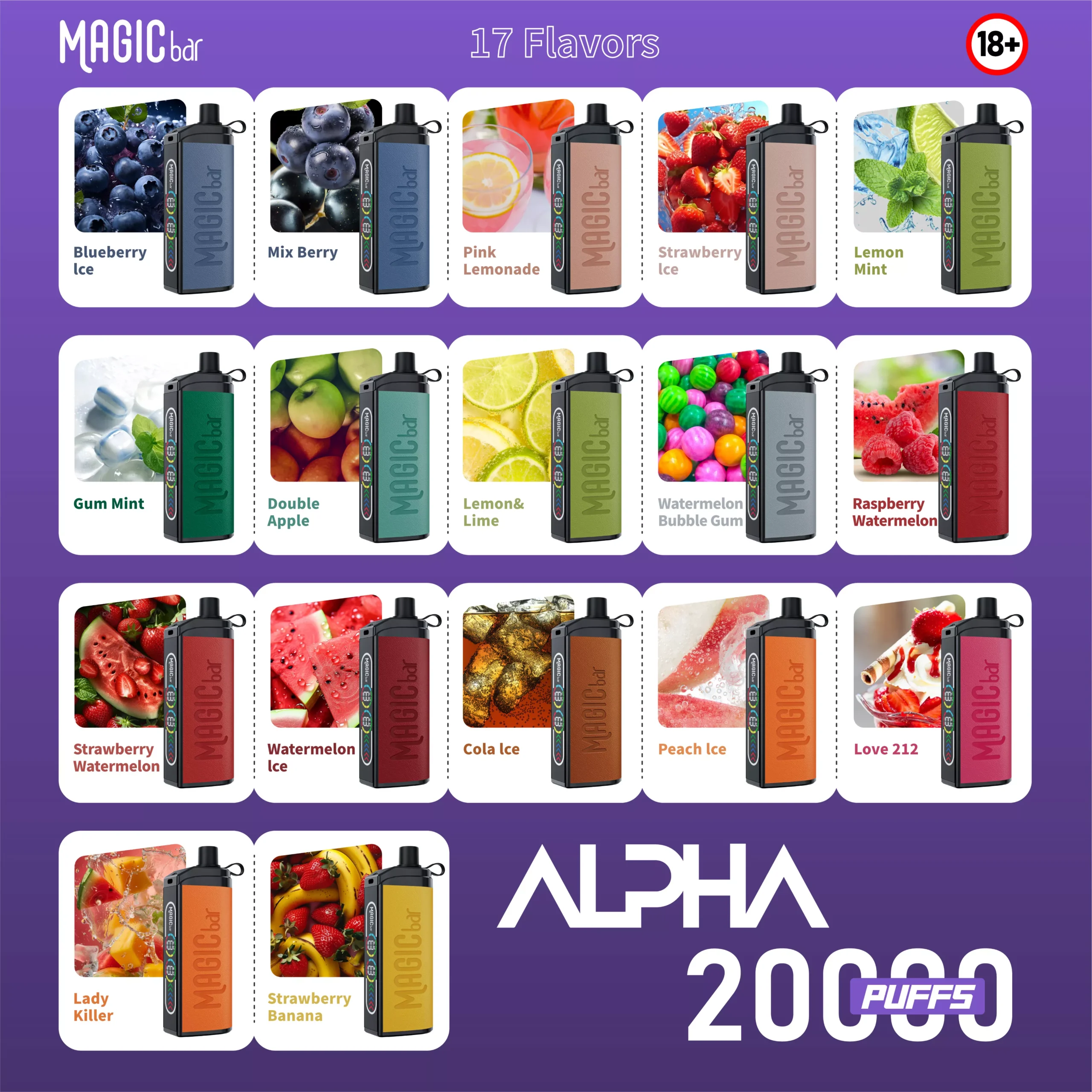 European Warehouse Magic Bar Alpha 20000 Sbuffi a basso contenuto di nicotina Acquista la penna per vaporizzatori usa e getta ricaricabile Authentisch originale